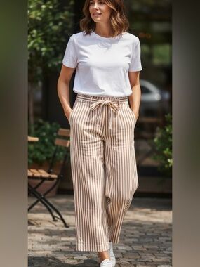 Iuvamia Striped Wide-Leg Pants - White & Mustard